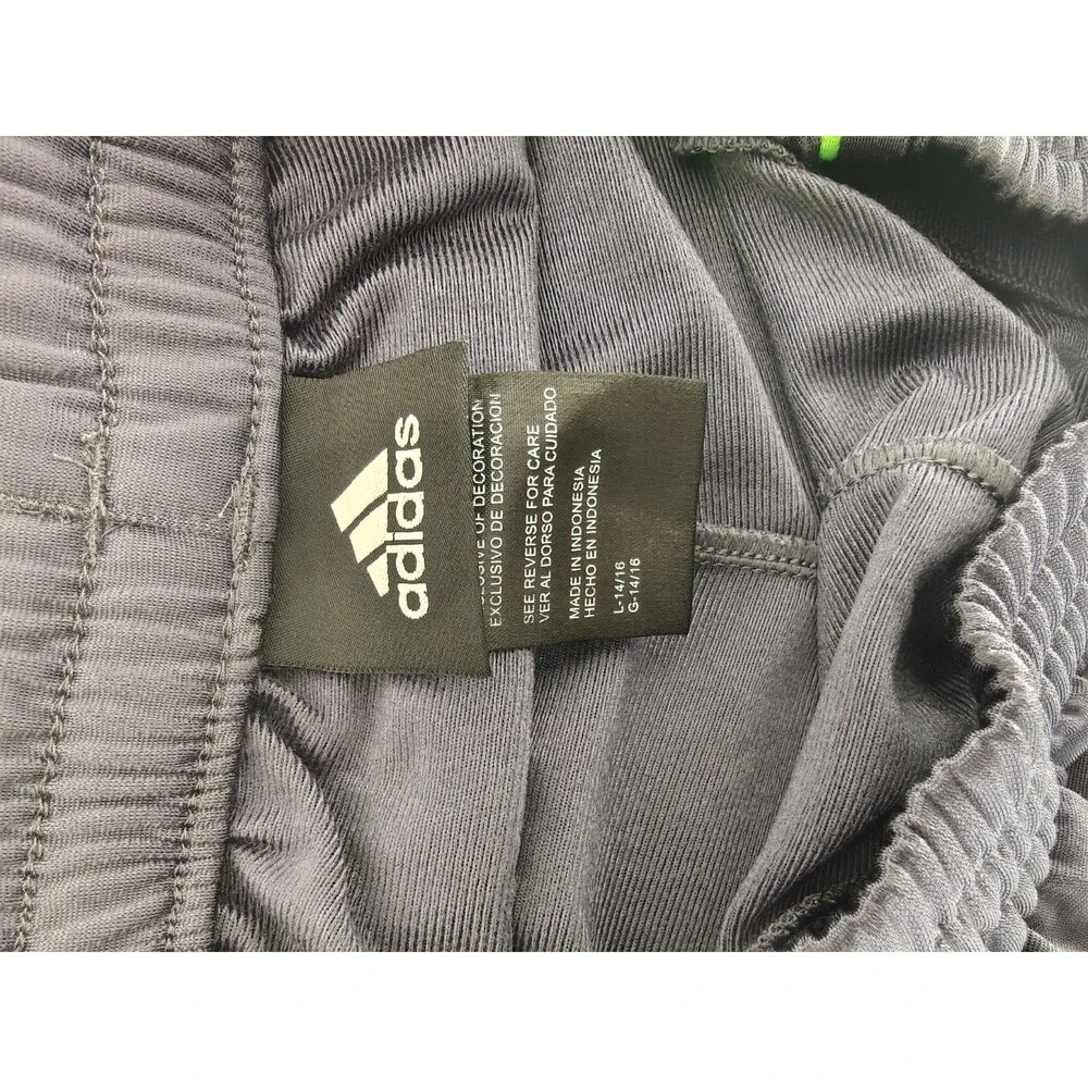 Adidas Boys L 14-16 Gray Green 3 Stripe Track Pants Athletic Joggers